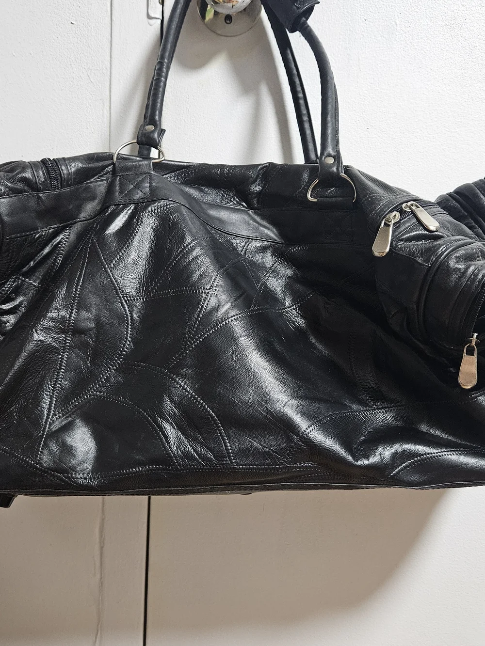 Black Leather Travel Duffel Bag